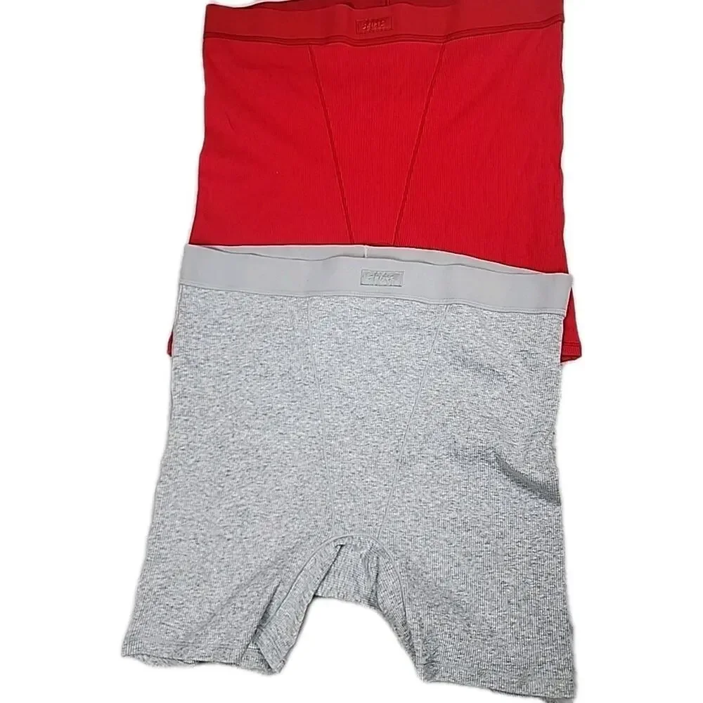 Skims Cotton MENS BOXER BRIEF Merlot Red Size Large NWOT Set Of 2 Gray Red